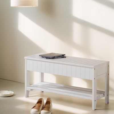Syemin Ottomans and Benches Quality Solid Wood Shoe Bench with Storage, Rustic Entryway Bench, Modern Storage Shoe Bench, White, 35.5"*13"*18"