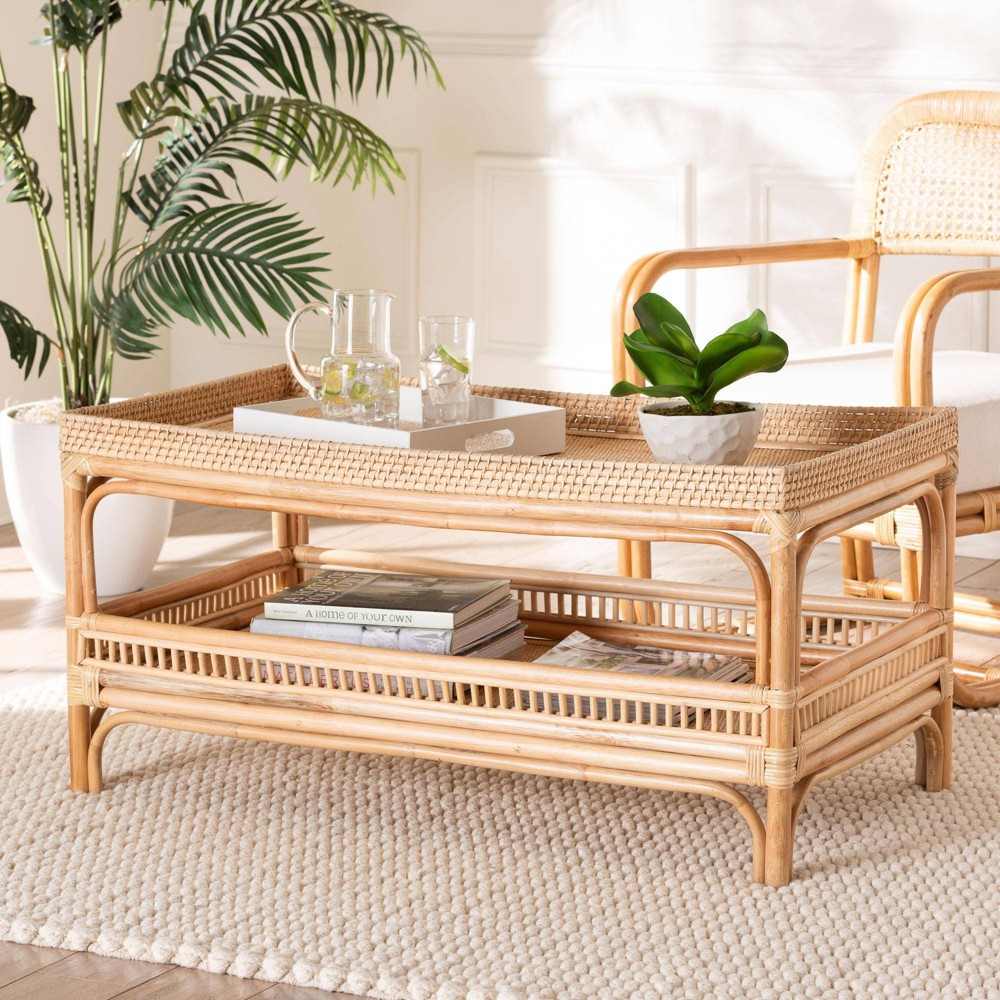 bali & pari Lombok Natural Rattan Coffee Table Natural: 19.7" High, No Assembly, Form Base Design, 17.6 lbs