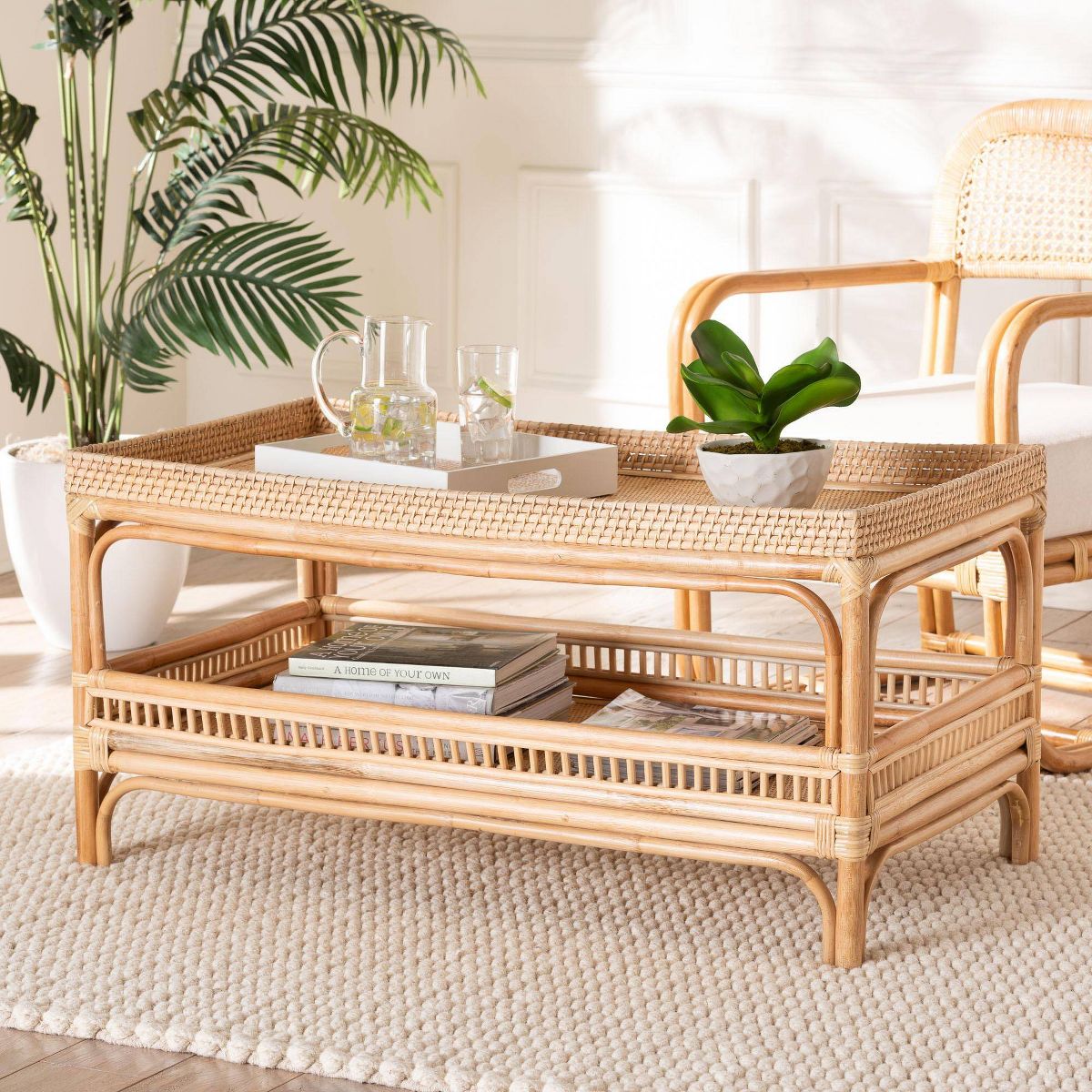bali & pari Lombok Natural Rattan Coffee Table Natural: 19.7" High, No Assembly, Form Base Design, 17.6 lbs - thumbnail 2