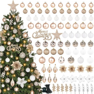 95 Pcs Brown Christmas Ball Ornaments, Shatterproof Champagne Christmas Tree Decorations Set with Glitter Berry