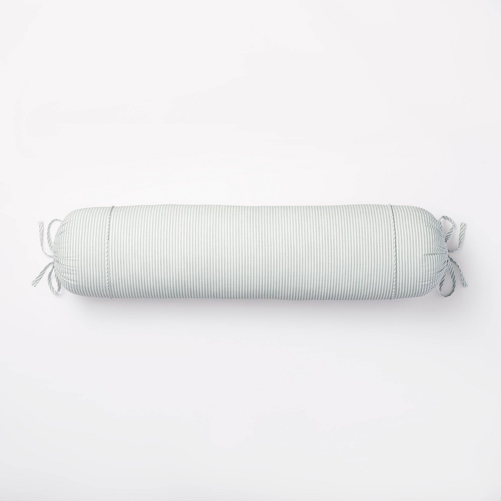 Photos - Pillow Oversized Bolster Woven Striped with Piping Cylinder Throw  White/Li