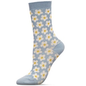 Memoi Women's Mod Vintage Style Sweet Daisy Cotton Blend Crew Sock - 1 of 4