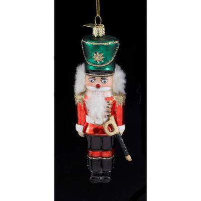 Kurt S. Adler 4.5" Noble Gems Blown Glass Red & Green Nutcracker Soldier Christmas Ornament