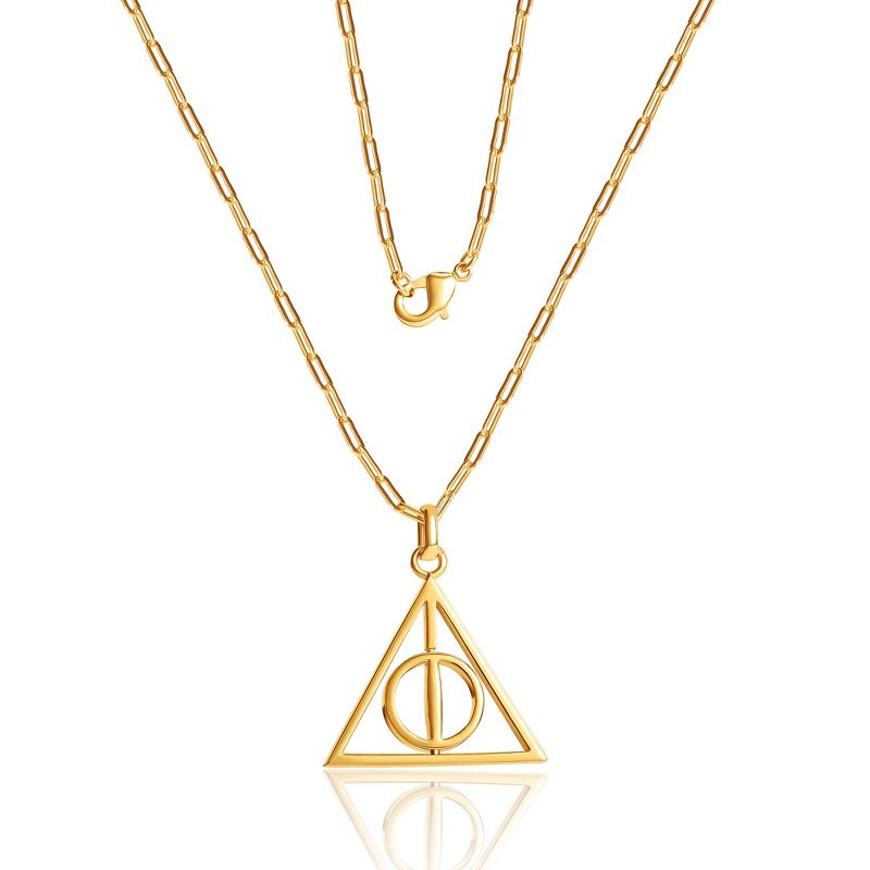 Harry Potter Womens Deathly Hallows 18KT Gold Plated Paperclip Chain Necklace with Spinning Deathly Hallows Pendant, 18", 4 of 7