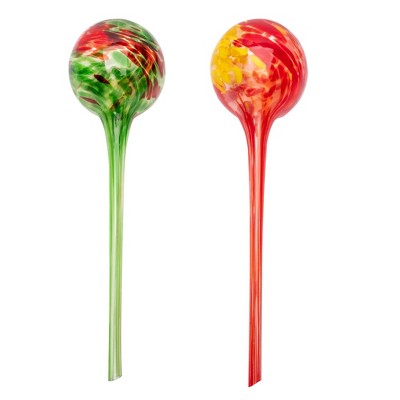 Hand-Blown Red and Yellow Glass Plant Watering Globes