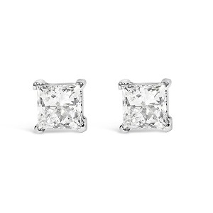 Haus of Brilliance 14K White Gold Princess Cut Lab-Grown Diamond Solitaire Stud Earrings - 1 of 4