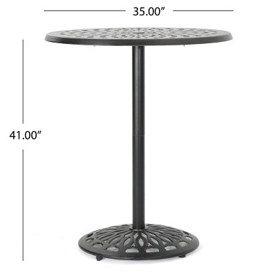 Vynxaria 35'' Round Cast Aluminum Bar Table with Elegant Filigree Design
