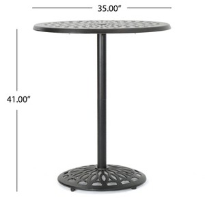 Vynxaria 35'' Round Cast Aluminum Bar Table with Elegant Filigree Design - 1 of 4