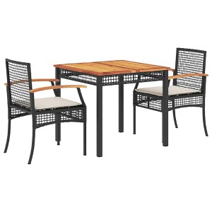 vidaXL 3 Piece Patio Dining Set with Cushions Black Poly Rattan - 1 of 4