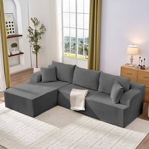 Mjkone 2-Pcs Free Combination Modular Sectional Sofas with Deep Seat,Corduroy L-Shaped Sofa with Chaise Lounge - 1 of 4