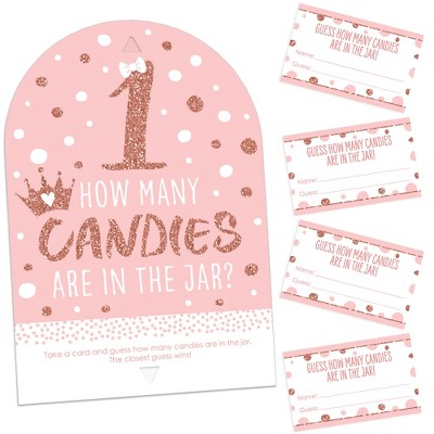 Big Dot of Happiness 1st Birthday Little Miss Onederful - How Many Candies Girl First Birthday Party Game - 1 Stand and 40 Cards - Candy Guessing Game