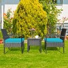 Tangkula 3 Pieces Patio Set Outdoor Wicker Rattan Furniture w/ Cushions Turquoise - 2 of 4