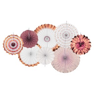 Unique Bargains Round Pattern Decoration Hanging Paper Fans Party Set 8 Pcs - 1 of 4