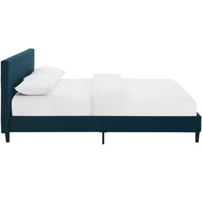 Anya Azure Blue Queen Upholstered Wood Frame Bed with Slatted Support