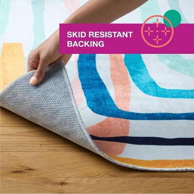 Blue Multicolor Synthetic 5' x 7' Washable Kids Area Rug