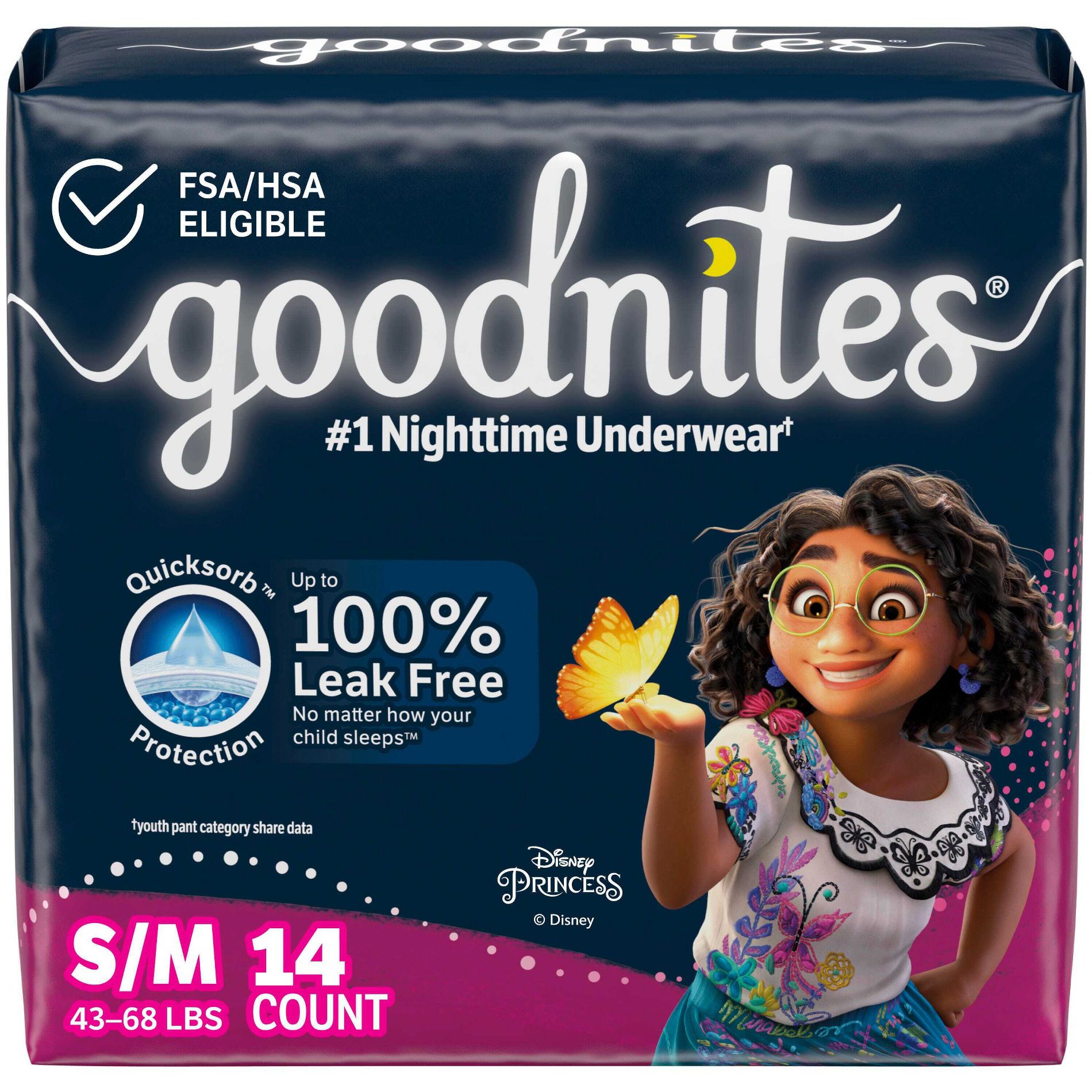 Goodnites Girls' Disposable Nighttime Underwear - Size S/M - 14ct