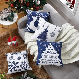 Velvet Christmas Pillow Covers 18x18 4-Pack - Deer/Snowflake/Tree Holiday Decor for Sofa Couch Bed, Festive Throw Cushion Cases - 1 of 4