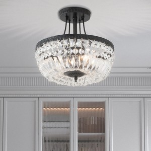 Maxax 11.8" Black Crystal Flush Mount Ceiling Light, 3-Light Dimmable Glam Fixture for Bedroom/Entryway - 1 of 4