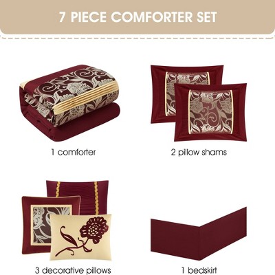 Burgundy and Gold King Microfiber Floral Comforter Set