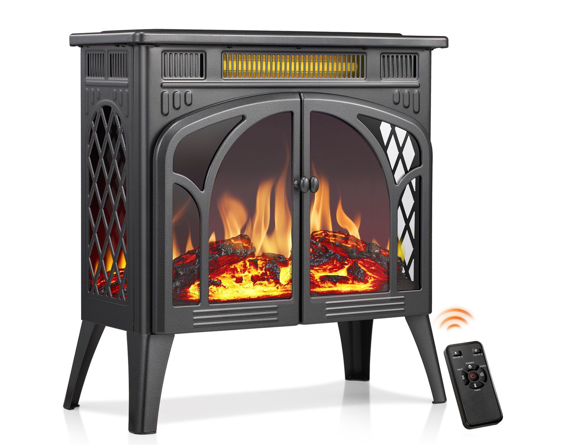 R.W.FLAME Infrared Classic Electric Fireplace Stove, Freestanding Fireplace Heater Adjustable Brightness and Color, Overheating Protection,GREY
