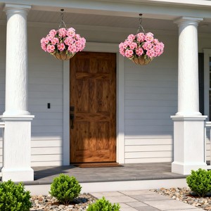 2 Set Artificial Geranium Flowers for Outdoors with Hanging Baskets, Hanging Planters with 12Pcs Flowers for Christmas Front Porch - 1 of 4