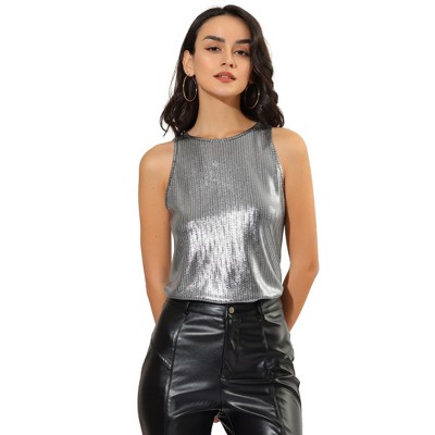 Allegra K Women's Party Shiny Sleeveless Club Metallic Tank Top