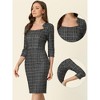 INSPIRE CHIC Women's Elegant Work 3/4 Sleeve Plaid Tweed Bodycon Dresses - 2 of 4