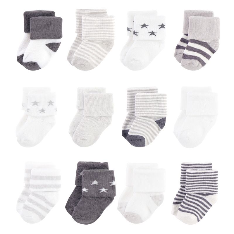 Touched by Nature Baby Unisex Organic Cotton Socks, Gray Charcoal Stars, 1 of 4