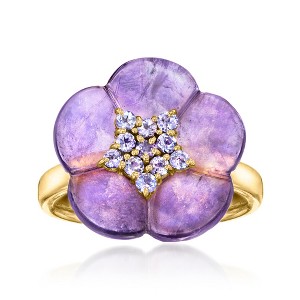 Ross-Simons 6.75 Carat Amethyst Flower Ring With .30 ct. t.w. Tanzanites in 18kt Gold Over Sterling - 1 of 4
