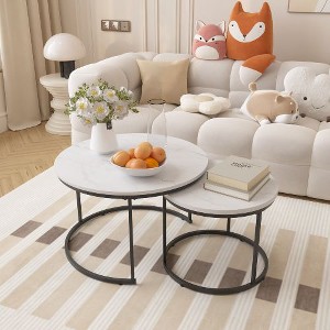 Sapphtopaz Modern Nesting Coffee Table Set for Living Room, 2-Pack Round Tables Stackable Living Room Table, Metal Base Center Table - 1 of 4