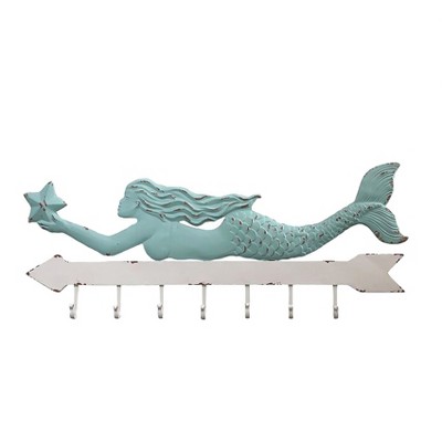 Metal Mermaid Wall Decor with 7 Hooks - 3R Studios