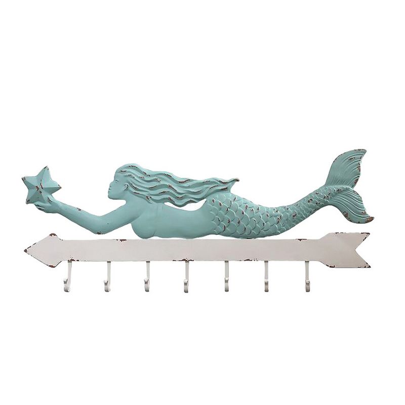 Metal Mermaid Wall Decor with 7 Hooks - Storied Home, 1 of 7