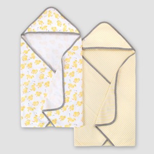Burt's Bees Baby® Baby Girls' Set of 2 Little Ducks Hooded Towels - Yellow - 1 of 3
