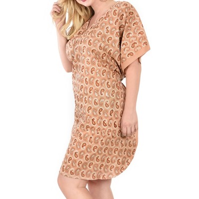 LA LEELA Women's House Daily Routine Evening Wear Vacation Casual Dailywear Holiday Loose House Dress Caftan Mini Loungewear Tunics 2X-3X Beige, Solid