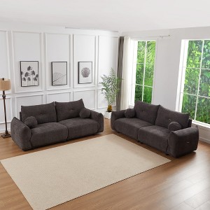 90'' Lamb's Wool 2-Seater Cushion Sofa with 2 Cushions and 2 Ball Pillows, Deep Seat Comfortable Sofa with Ergonomic Design and Solid Wood Frame - 1 of 4