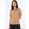 INSPIRE CHIC Women's Bow Tie Neck Solid Color Elastic Cuffs Elegant Office Short Sleeve Blouse - 2 of 4