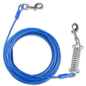 Petbobi 30ft Tie Out Cable for Small to Medium Dogs, Durable Spring and Metal Swivel Hooks Up to 120 Pounds for Outdoor, Yard and Camping, Blue - 1 of 4