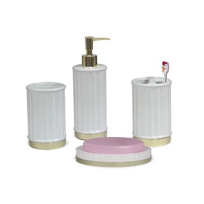 4pc Panache Ceramic Bath Accessory Set for Vanity Counter Tops White - Nu Steel