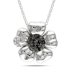 EVERLY JEWELRY | Sterling Silver 1/10ct TW Black & White Diamond Flower Pendant with Chain with Black Rhodium - 18 in - 1 of 3