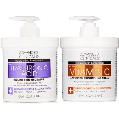 Advanced Clinicals Vitamin C Body Cream + Hyaluronic Acid Body Cream for Dark Spots. Set of Two 16 Oz