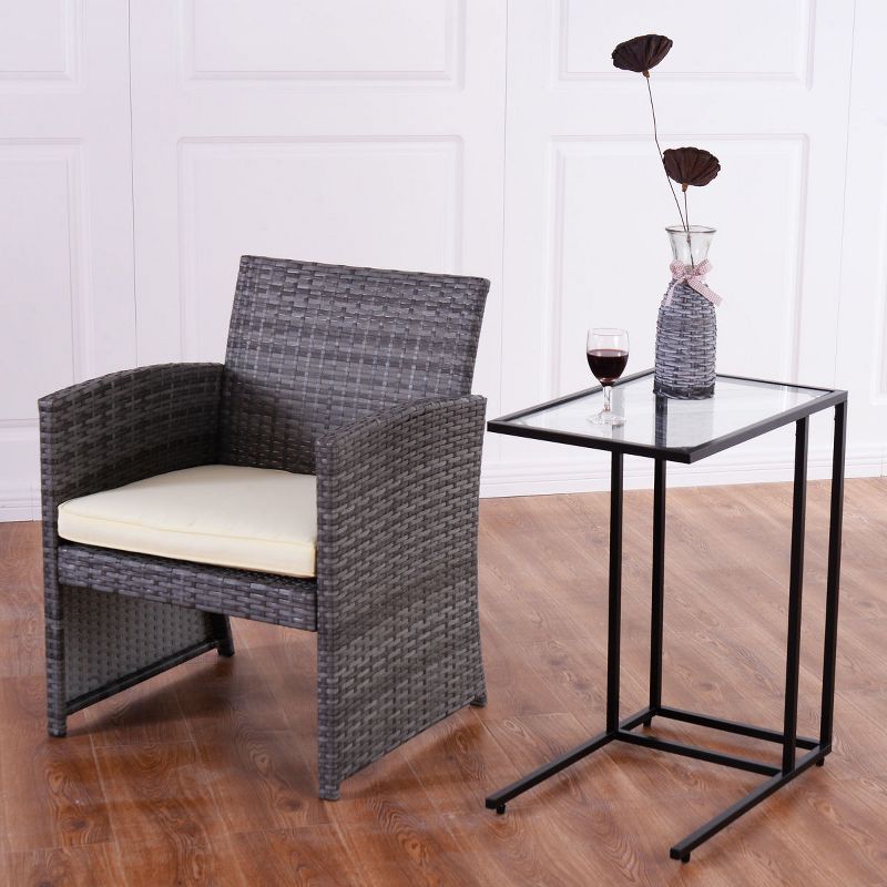 Costway 2PCS Coffee Tray Side Sofa End Table Ottoman Couch Stand TV Lap W/Glass Top, 3 of 11