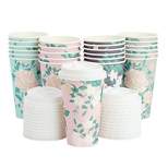 Juvale 24 Pack Disposable Floral Paper Coffee Cups with Lids 16 oz , To Go Coffee Cups for Flower-Themed Party, Wedding, Baby Shower, 4 Pastel Colors