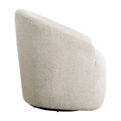 Cream Microfiber Barrel Swivel Accent Chair with Wood Base
