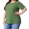 Agnes Orinda Women's Plus Size Textured Crew Neck Side Split Short Sleeve T-Shirts - 2 of 4
