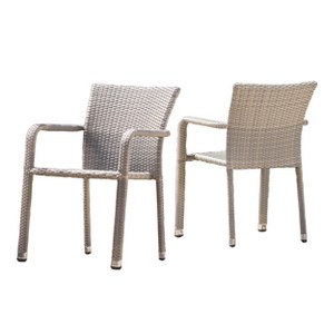 Dover 2pk Wicker Armed Stacking Chairs - Chateau Gray - Christopher Knight Home: Weather-Resistant Aluminum Frame - 1 of 4