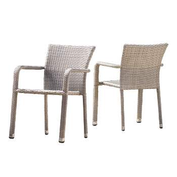 Dover 2pk Wicker Armed Stacking Chairs - Chateau Gray - Christopher Knight Home