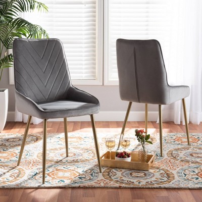 2pc Priscilla Velvet Fabric Upholstered Metal Dining Chair Set - Baxton Studio