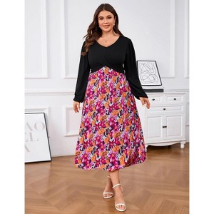 Womens Plus Size Summer Short Sleeve Boho Print Flared Long Dress - 1 of 4