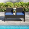Tangkula Outdoor Rattan Loveseat 2-Seat Patio Conversation Set with Built-in Coffee Table Cushions Wicker Bench Furniture Blue - 3 of 4