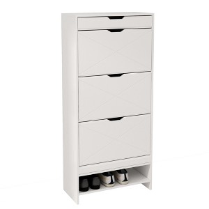Vynxaria 3-Tier White Shoe Rack Organizer with Flip Drawers for Entryways and Bedrooms - 1 of 4